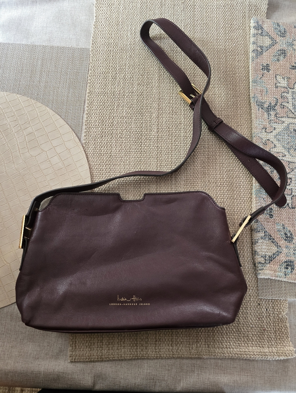 India Hicks Deep Plum Leather Shoulder Crossbody *read